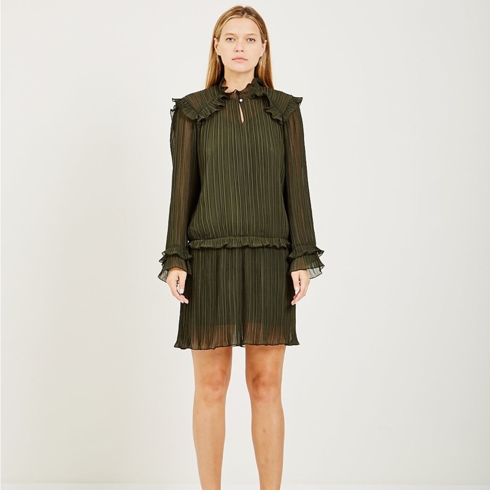 Kenzo Soft Long Sleeve Mini Dress Dark Khaki Size 36